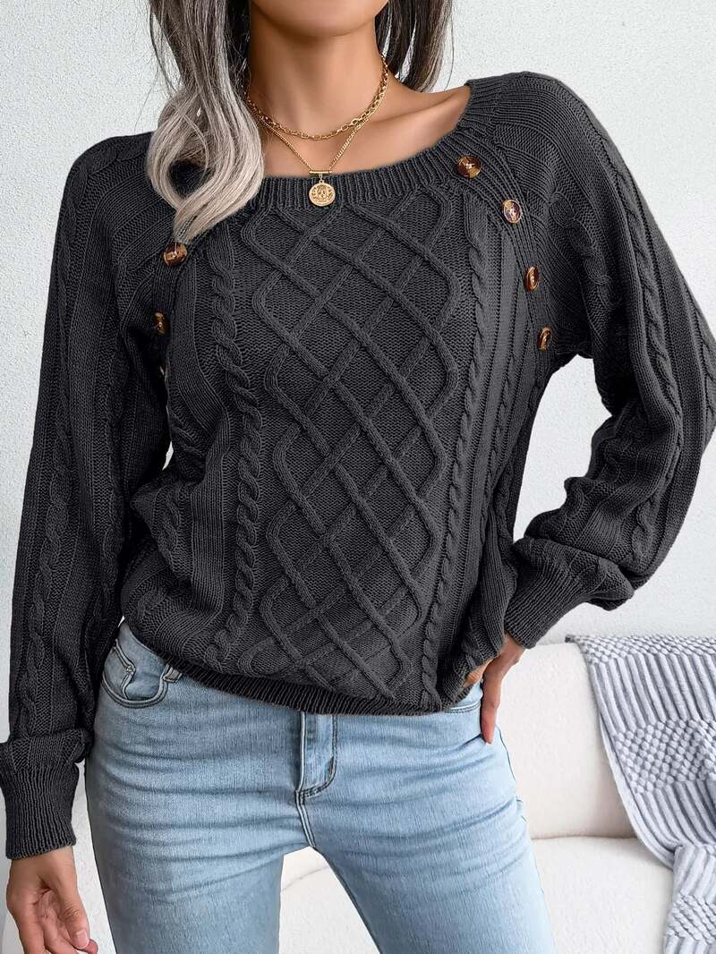 Vexara | Women's Cable Knit Button Detail Sweater