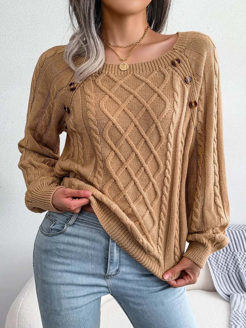 Vexara | Women's Cable Knit Button Detail Sweater