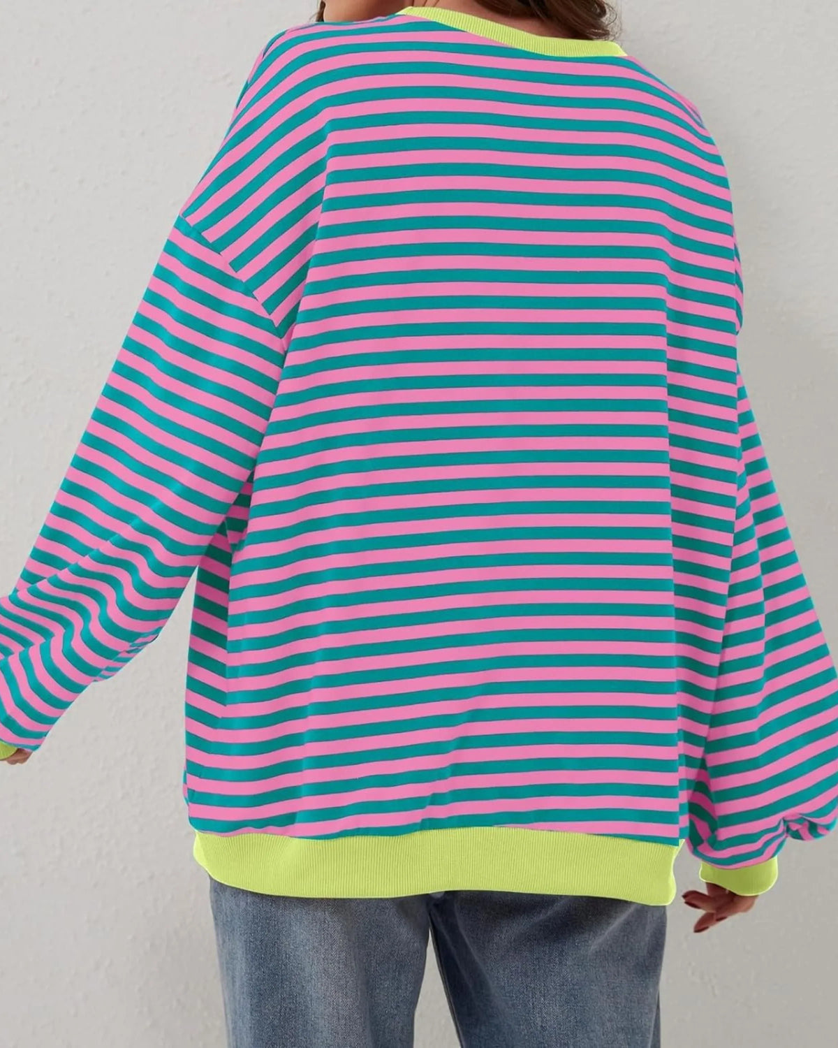 Women's Sweatshirt | Striped Oversized Crewneck Long Sleeve