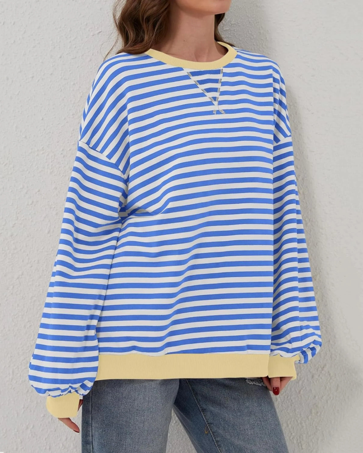 Women's Sweatshirt | Striped Oversized Crewneck Long Sleeve