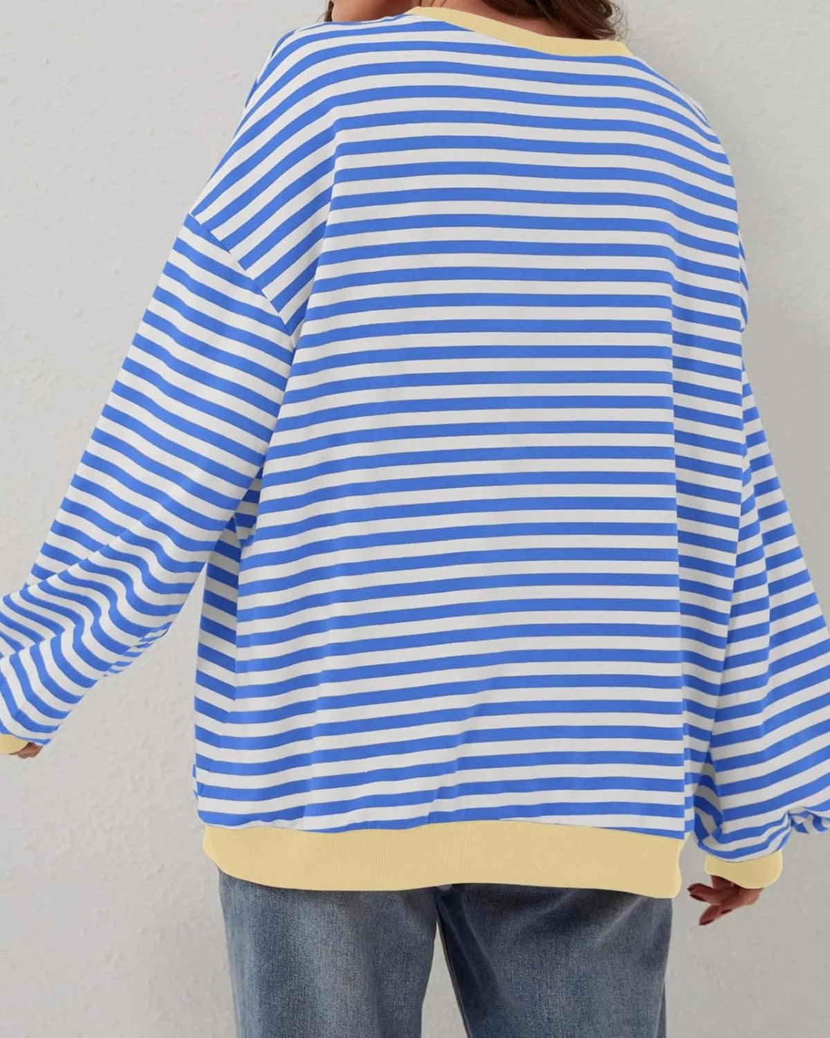 Women's Sweatshirt | Striped Oversized Crewneck Long Sleeve