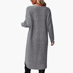 Women's Wrap Front Crew Neck Knit Midi Sweater Dress