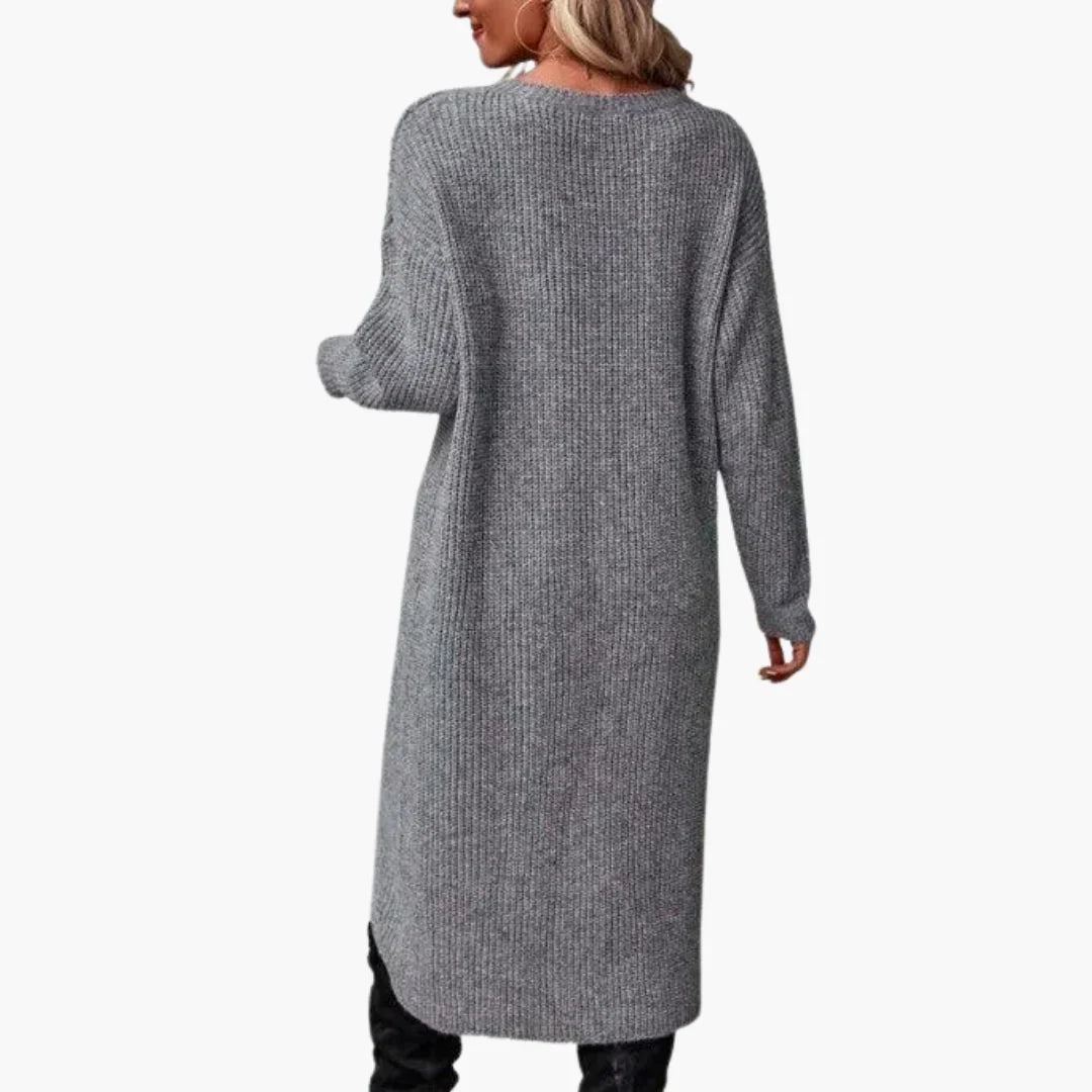 Women's Wrap Front Crew Neck Knit Midi Sweater Dress