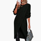 Women's Wrap Front Crew Neck Knit Midi Sweater Dress