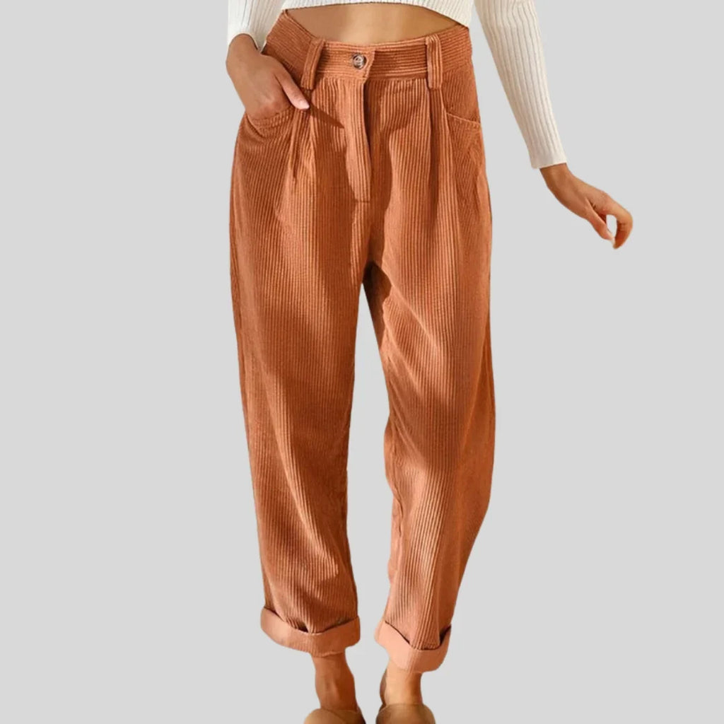 Women's Wide Leg Pants | Corduroy Pleated Belt-Free
