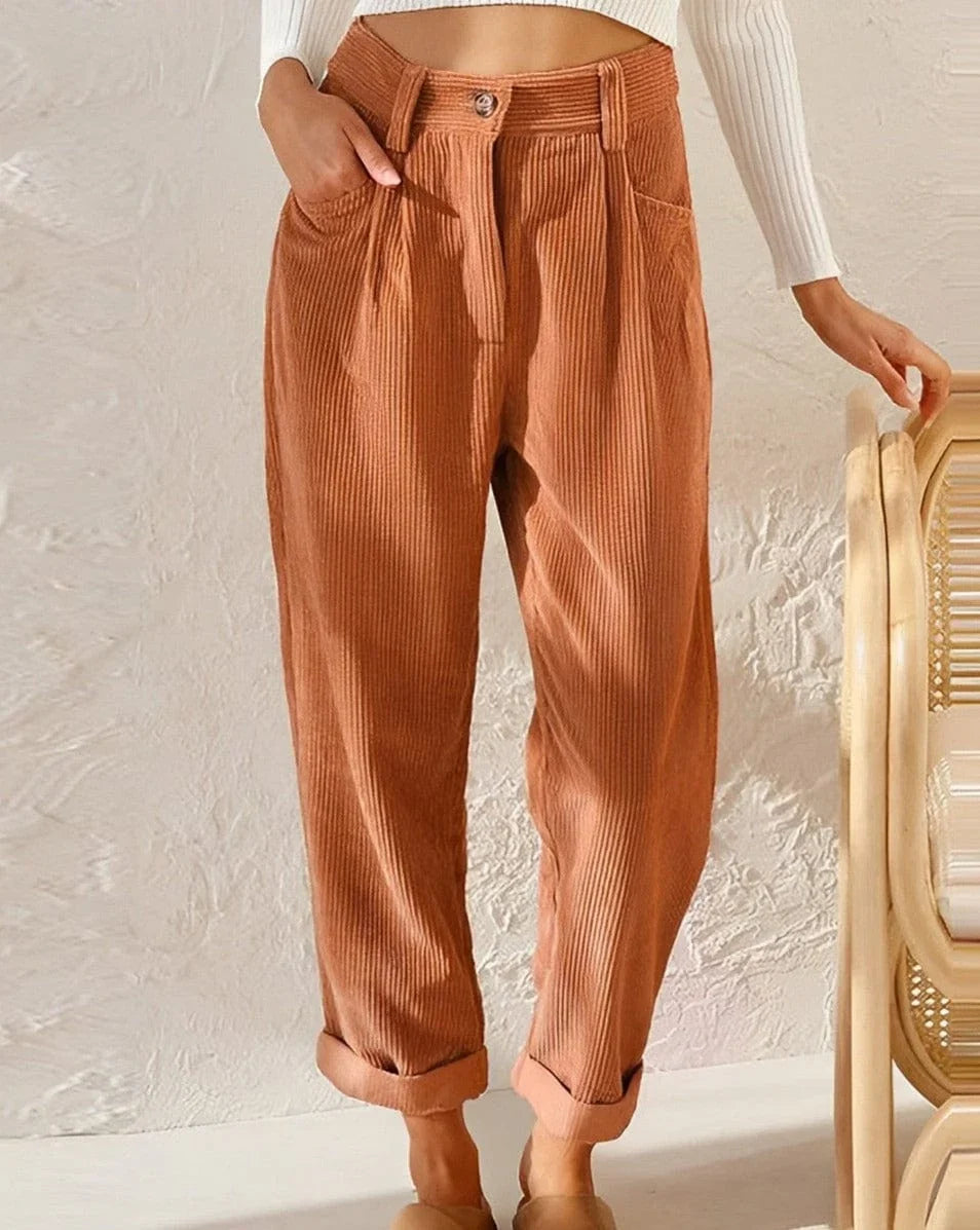 Women's Wide Leg Pants | Corduroy Pleated Belt-Free