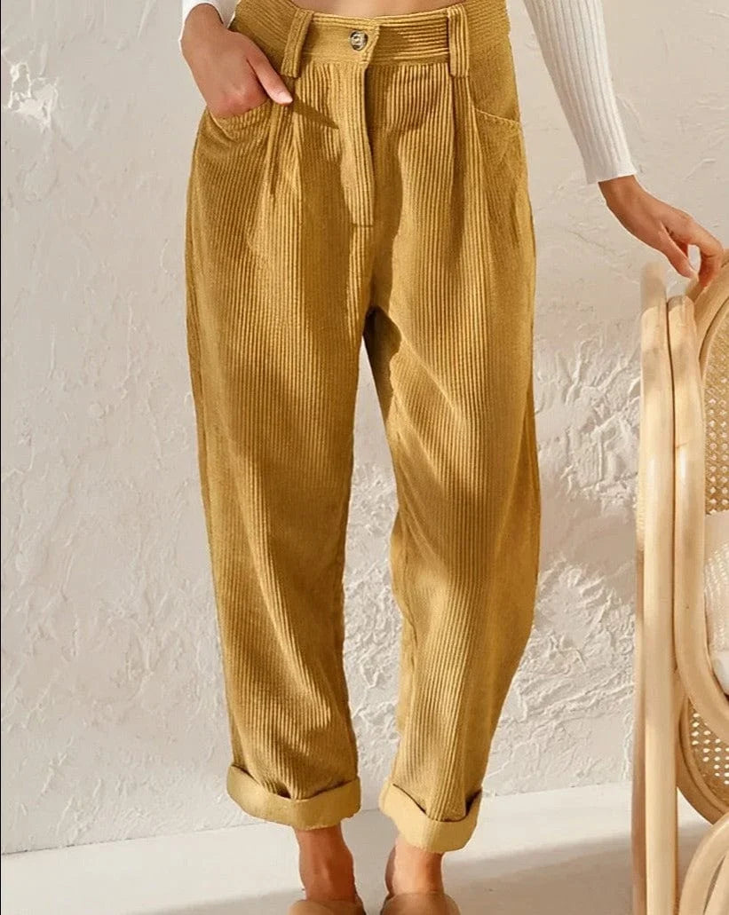 Women's Wide Leg Pants | Corduroy Pleated Belt-Free