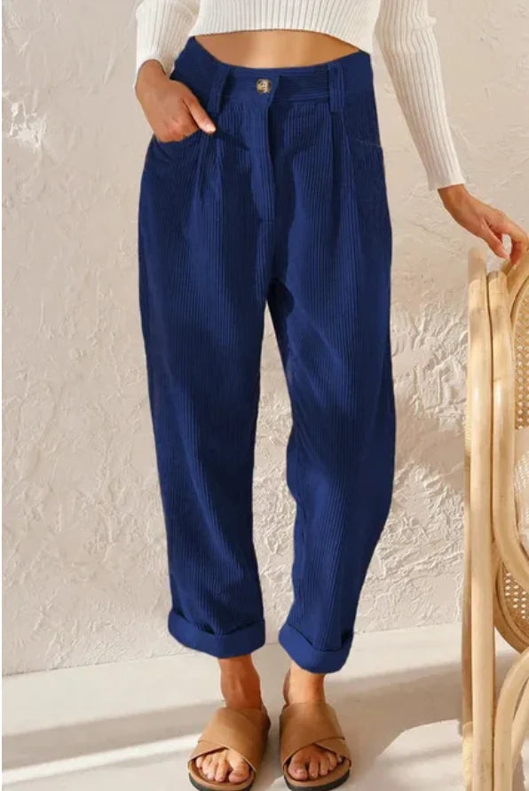 Women's Wide Leg Pants | Corduroy Pleated Belt-Free