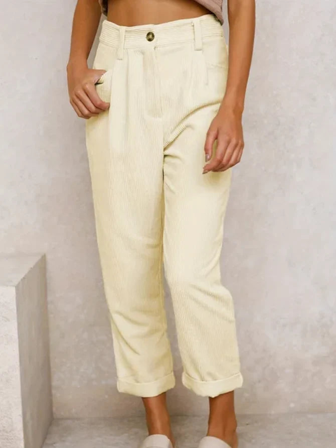 Women's Wide Leg Pants | Corduroy Pleated Belt-Free