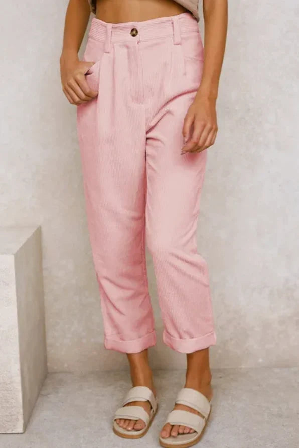 Women's Wide Leg Pants | Corduroy Pleated Belt-Free
