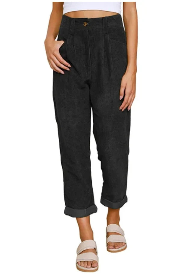 Women's Wide Leg Pants | Corduroy Pleated Belt-Free