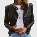 Women's Cropped Quilted Shoulder Vegan Leather Moto Jacket