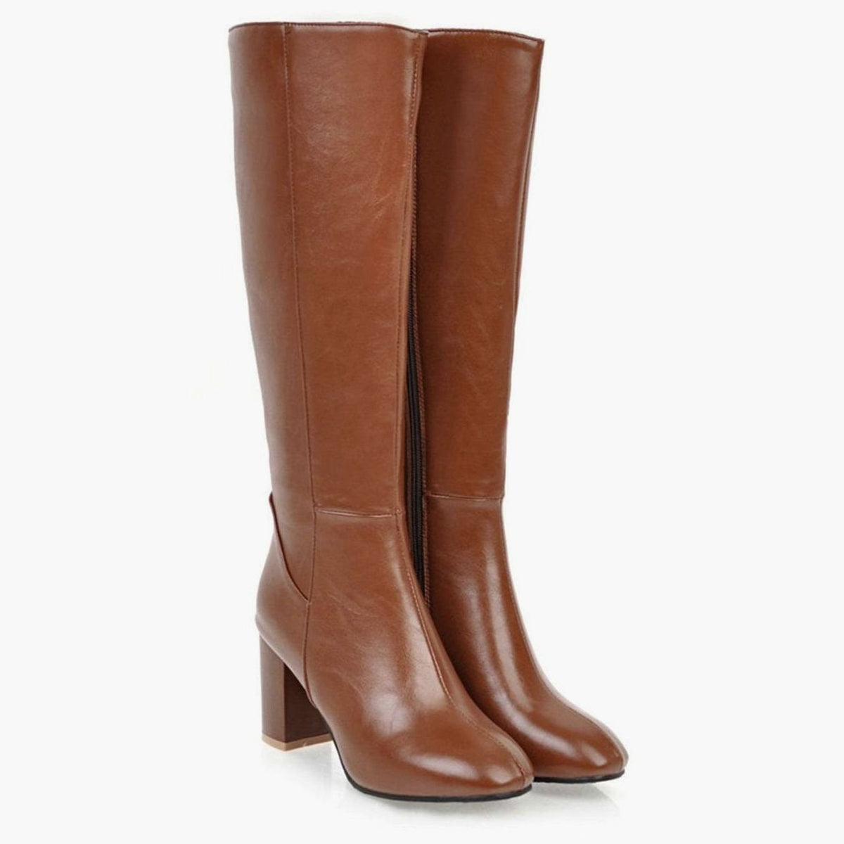 Women's Knee-High Block Heel Side-Zip Vegan Leather Boots