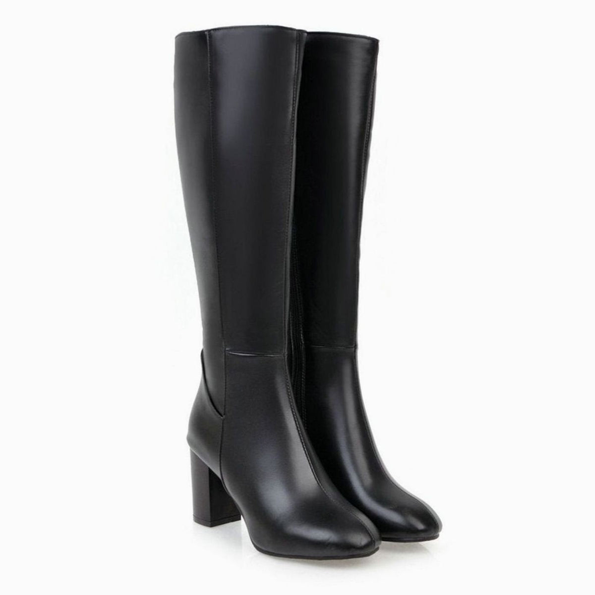Women's Knee-High Block Heel Side-Zip Vegan Leather Boots