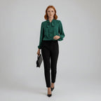 Women's Relaxed Fit Bow Tie Neck Long Sleeve Blouse