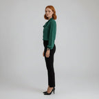 Women's Relaxed Fit Bow Tie Neck Long Sleeve Blouse