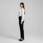 Women's Relaxed Fit Bow Tie Neck Long Sleeve Blouse