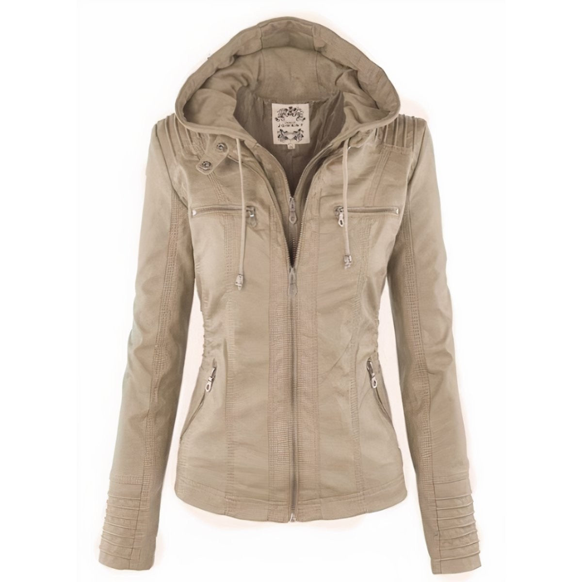 Women's Slim Fit Vegan Leather Moto Jacket with Removable Hood