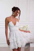 Women's Wedding Guest Pink Floral Halter Mini Dress